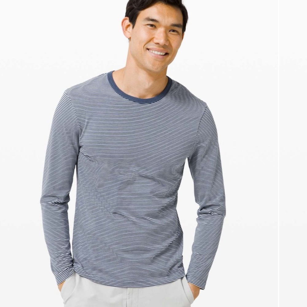 Lululemon Men’s 5 Year Basic Long Sleeve Top Hyper Stripe Ink Blue Vapor XL